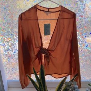 Tie front silk blouse in copper